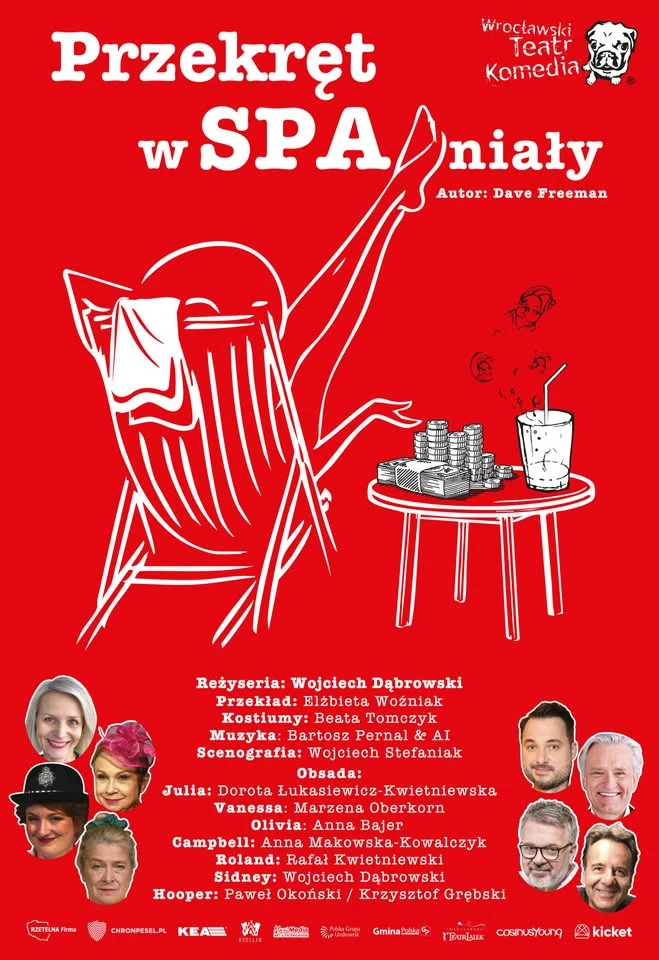 Obrazek przedstawia grafikę promocyjną wydarzenia Komedia „Przekręt wSPAniały” w ramach 52. Jeleniogórskich Spotkań Teatralnych