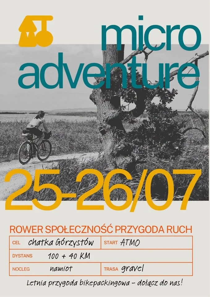 Grafika promocyjna wydarzenia ATMO Microadventure: Chatka Górzystów – rowerowa przygoda