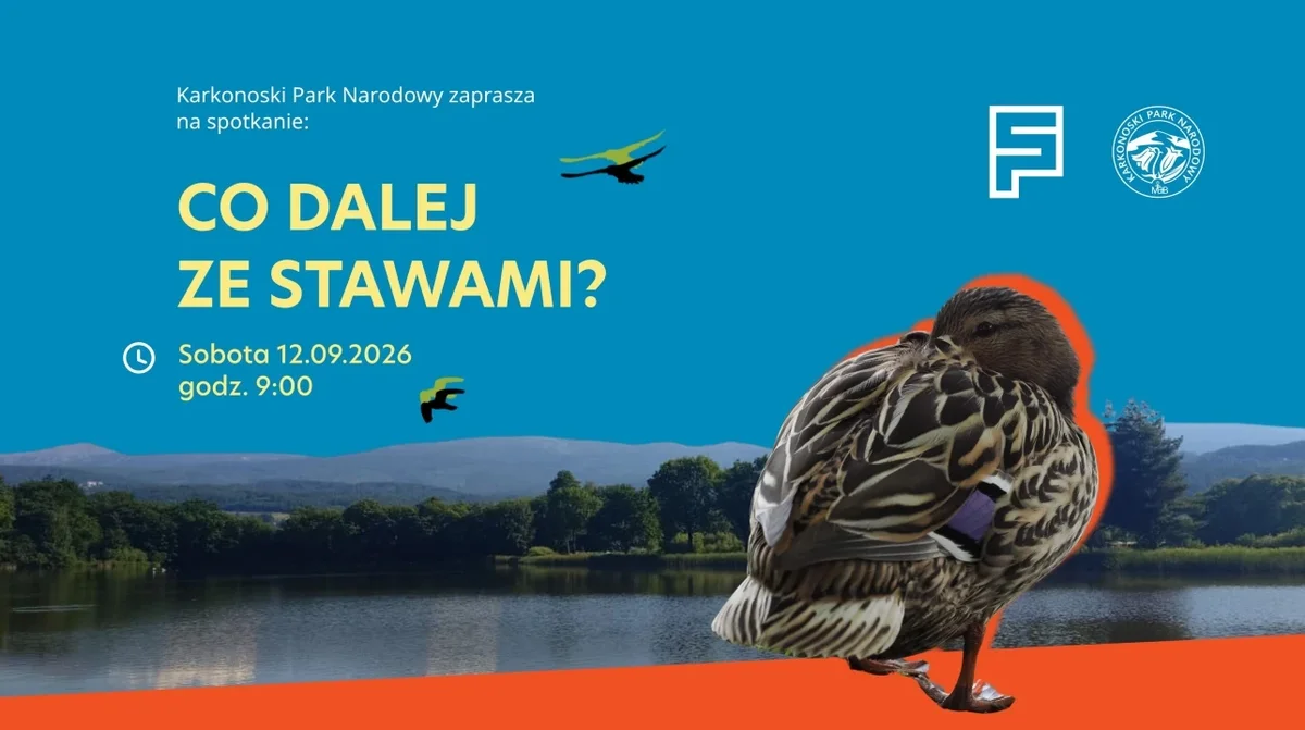 Grafika promocyjna wydarzenia Co dalej ze stawami podgórzyńskimi im. Jamesa Van Bergh?