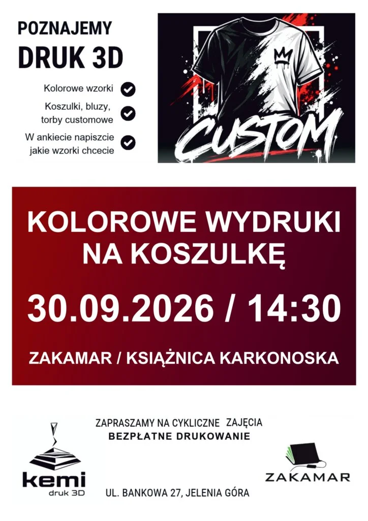 Grafika promocyjna wydarzenia Customowe koszulki z druku 3D – otwarte warsztaty