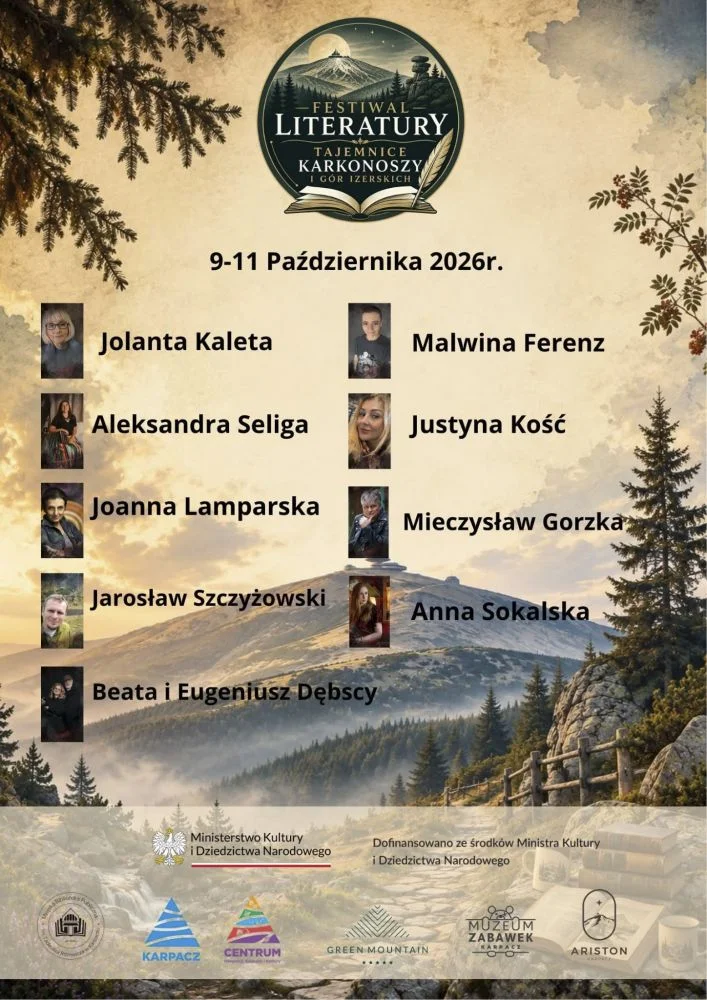 Grafika promocyjna wydarzenia Festiwal Literatury „Tajemnice Karkonoszy i Gór Izerskich”