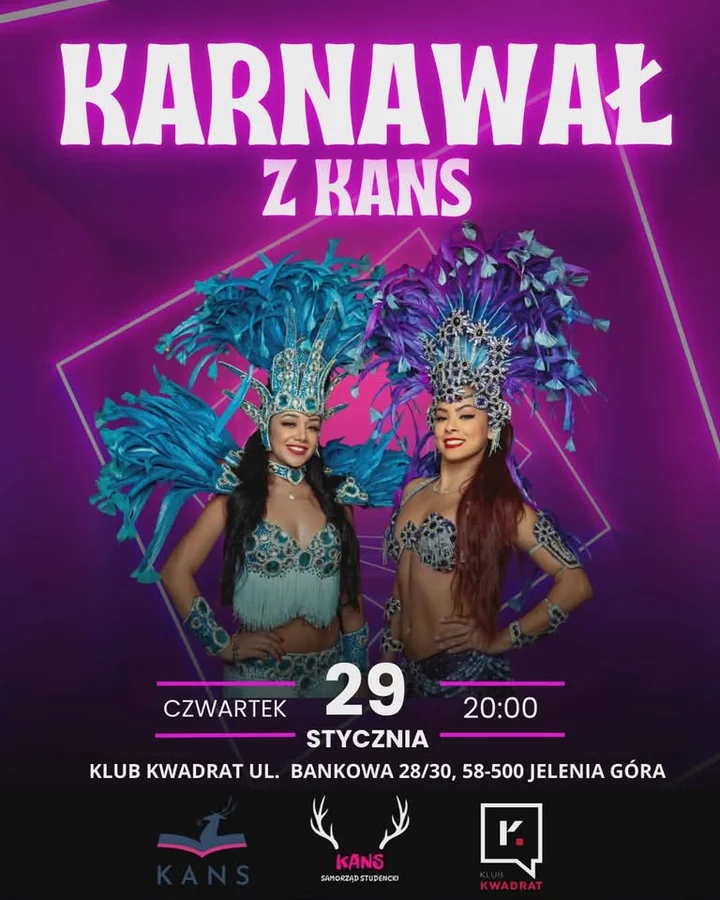 Grafika promocyjna wydarzenia Karnawał z KANS — studencka noc integracji w Jeleniej Górze