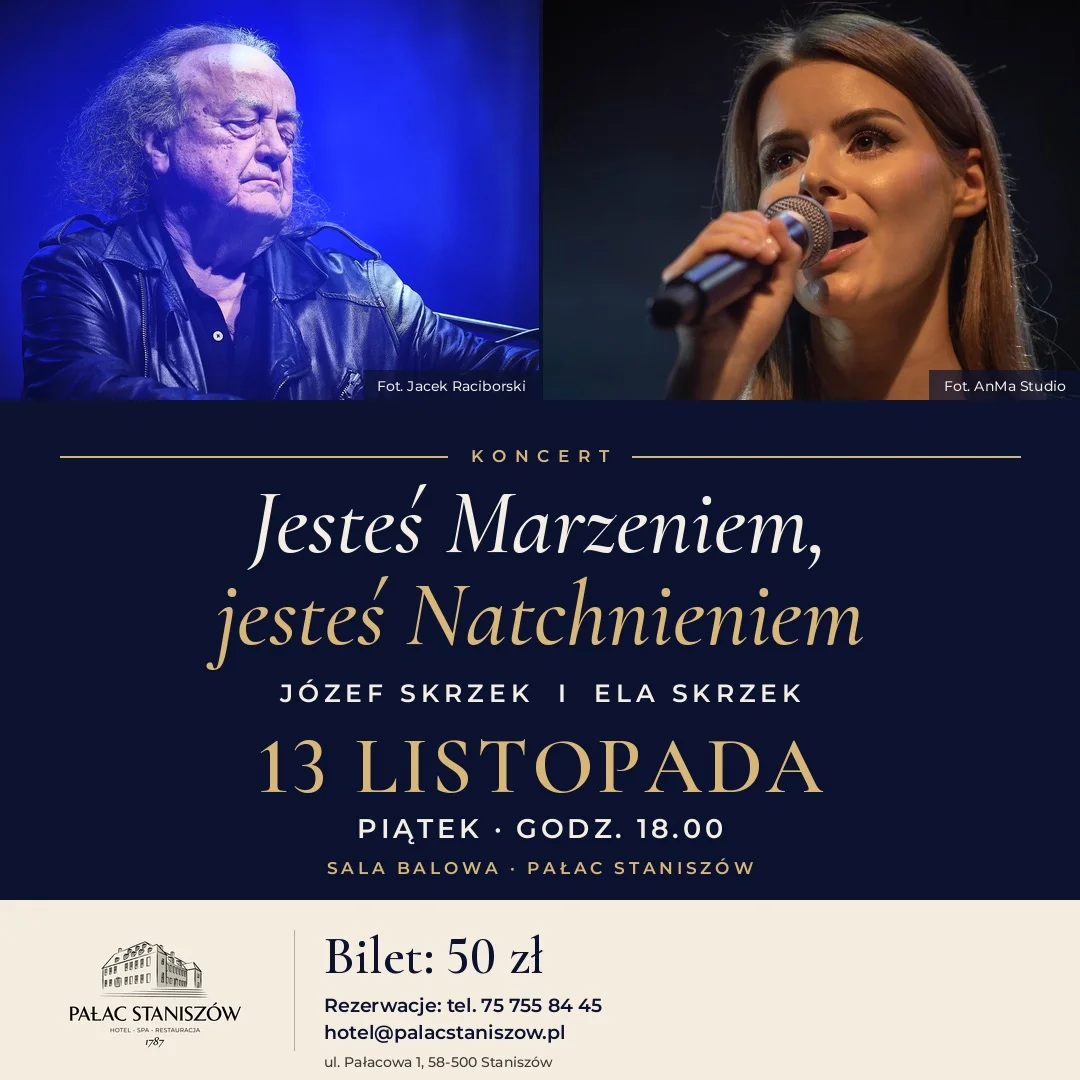 Grafika promocyjna wydarzenia Koncert Józefa i Eli Skrzeków w Pałacu Staniszów