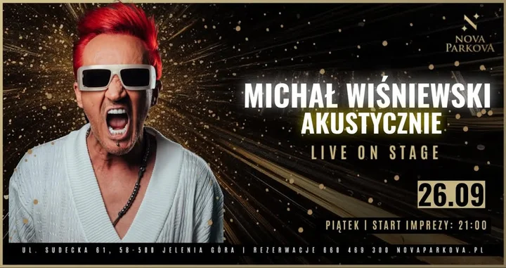 Obrazek przedstawia grafikę promocyjną wydarzenia Akustyczny koncert Michała Wiśniewskiego w Jeleniej Górze
