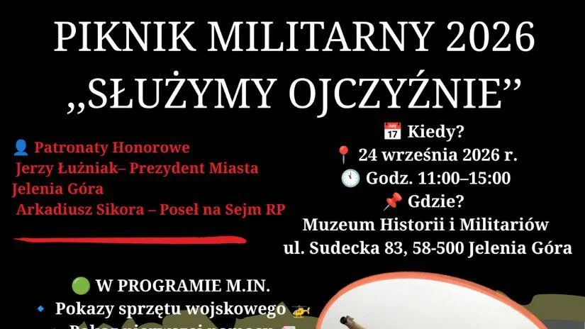 Grafika promocyjna wydarzenia Piknik Militarny „Służymy Ojczyźnie”