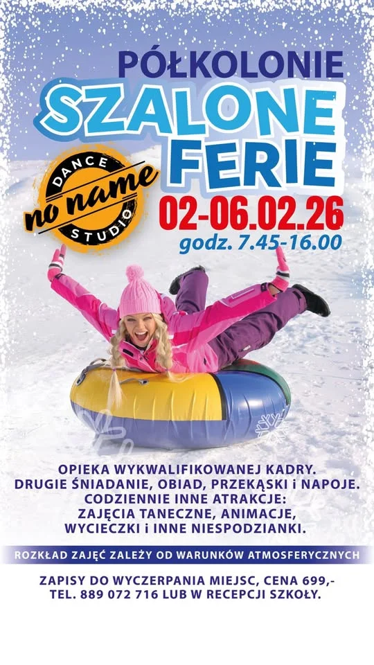 Grafika promocyjna wydarzenia Półkolonia Zimowa z No Name Dance Studio w Jeleniej Górze