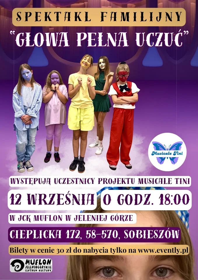Obrazek przedstawia grafikę promocyjną wydarzenia Musical dla rodzin o emocjach w Jeleniogórskim Centrum Kultury