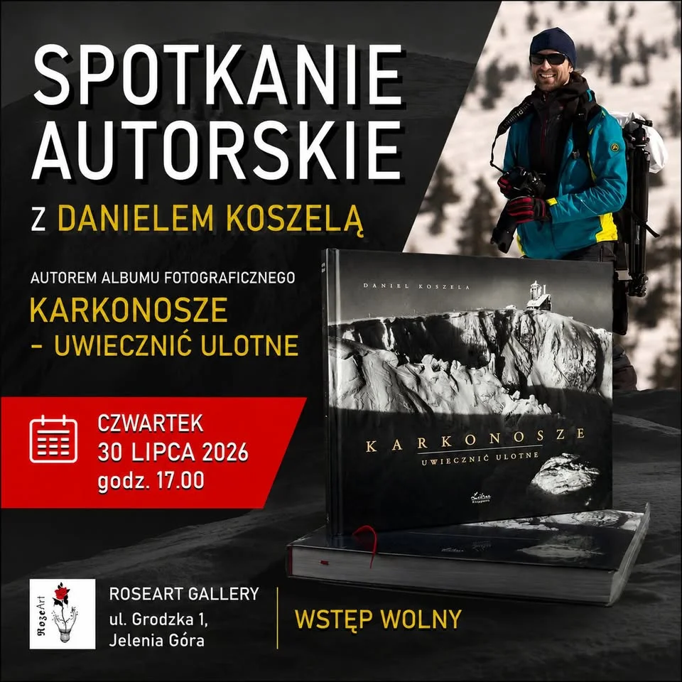 Grafika promocyjna wydarzenia Spotkanie Autorskie z Danielem Koszelą – Karkonosze w fotografii
