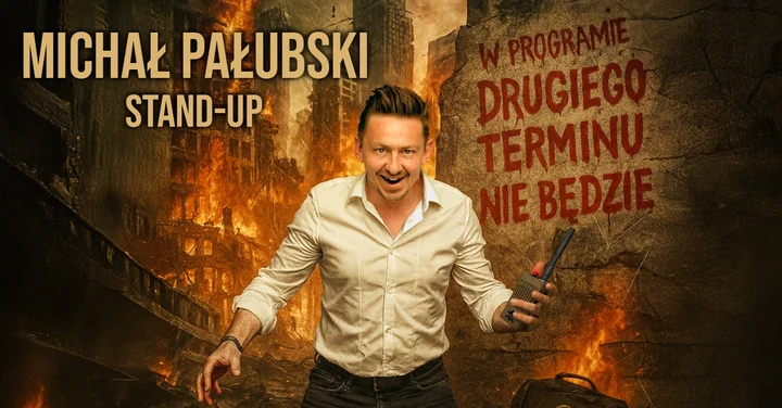 Obrazek przedstawia grafikę promocyjną wydarzenia Michał Pałubski – stand-up w Jeleniej Górze