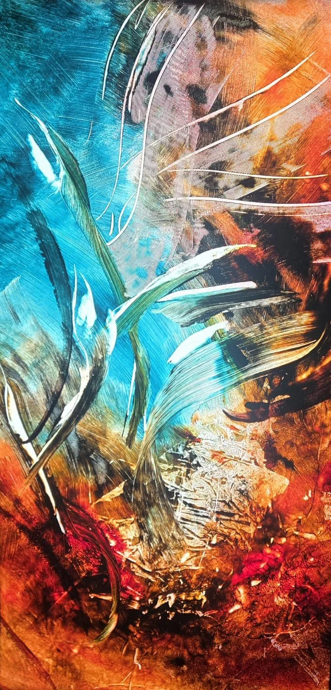 Grafika promocyjna wydarzenia Świetlisty przepływ — wernisaż ROZAED (Elżbieta Rosa Desbois)