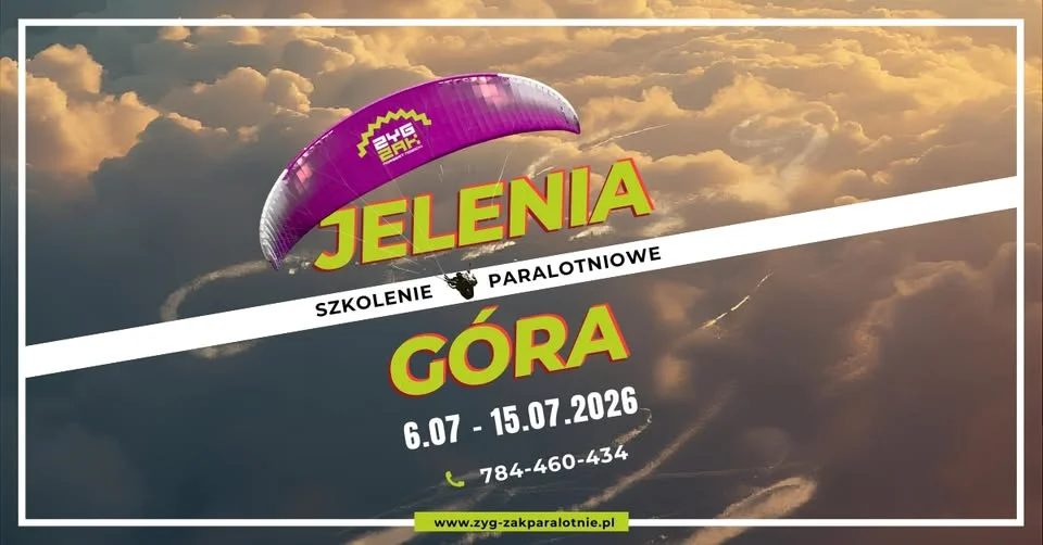 Grafika promocyjna wydarzenia Szkolenie paralotniowe Zyg-Zak w Jeleniej Górze – lipiec 2026