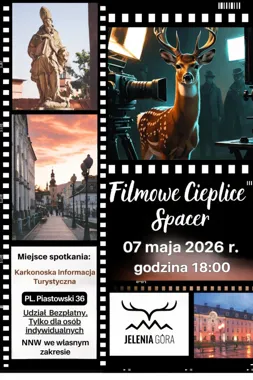 Grafika promocyjna wydarzenia Filmowe Cieplice – Spacer: filmowe historie ukryte w uzdrowiskowych uliczkach