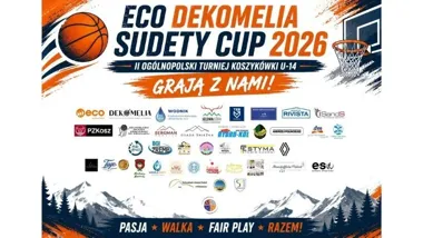 Grafika promocyjna wydarzenia II Ogólnopolski Turniej Koszykówki U-14 ECO Dekomelia Sudety CUP 2026