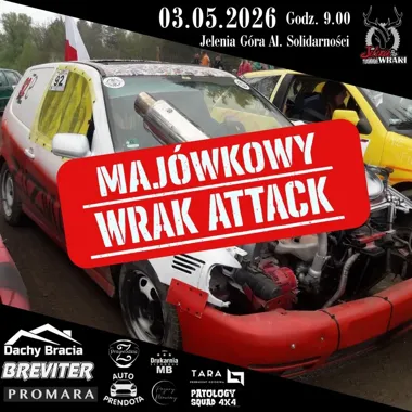 Grafika promocyjna wydarzenia Jelenie Wraki 43 „Majówkowy Wrak Attack” w Jeleniej Górze. Wraki znów ruszają do boju