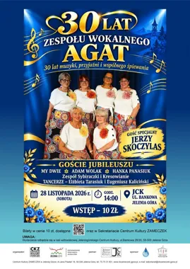 Grafika promocyjna wydarzenia Jubileusz 30-lecia Zespołu Wokalnego AGAT