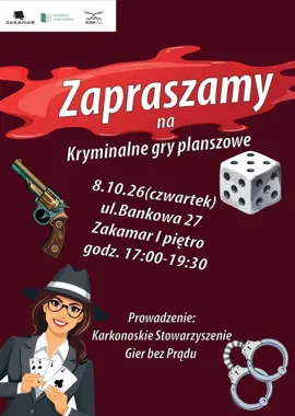 Grafika promocyjna wydarzenia KRYMINALNE gry planszowe i stolikowe