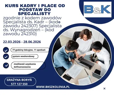 Grafika promocyjna wydarzenia KURS KADRY I PŁACE OD PODSTAW DO SPECJALISTY