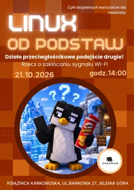 Grafika promocyjna wydarzenia LINUX kontra WiFi – bezpłatne warsztaty
