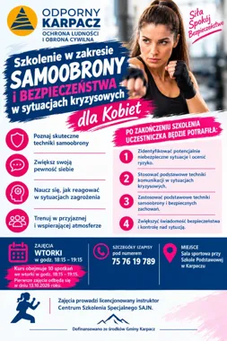 Grafika promocyjna wydarzenia Odporny Karpacz – kurs samoobrony dla kobiet