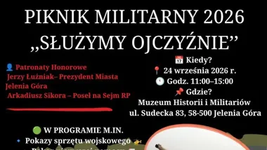 Grafika promocyjna wydarzenia Piknik Militarny „Służymy Ojczyźnie”