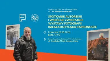 Grafika promocyjna wydarzenia 38. Spotkanie Sąsiedzkie z Rafałem Kotylakiem i wystawą „Karkonosze”