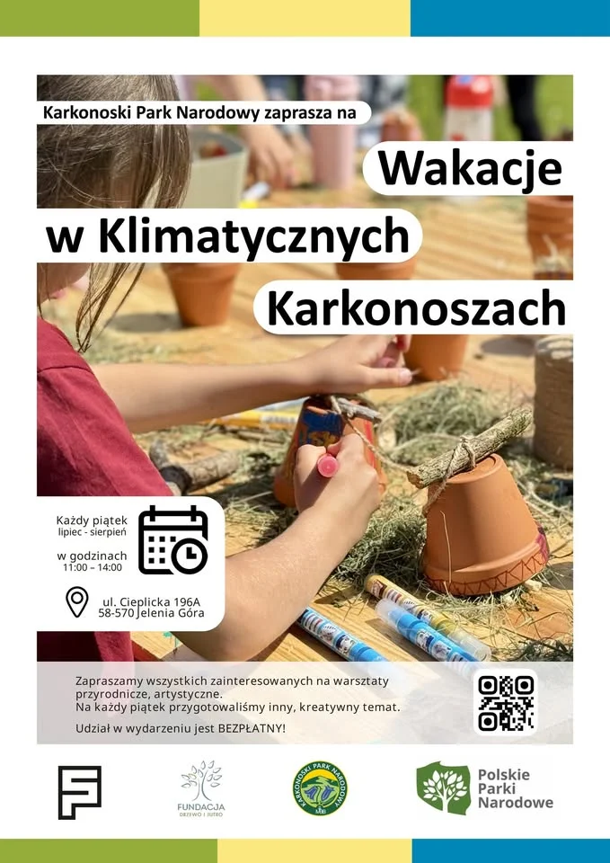 Obrazek przedstawia grafikę promocyjną wydarzenia Letnie warsztaty przyrodnicze w Karkonoszach dla dzieci i rodzin