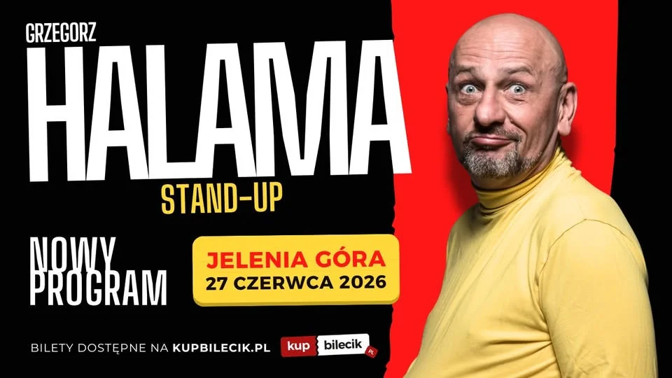 Grafika promocyjna wydarzenia Grzegorz Halama w Jeleniej Górze – występ „Wielki Powrót” odwołany