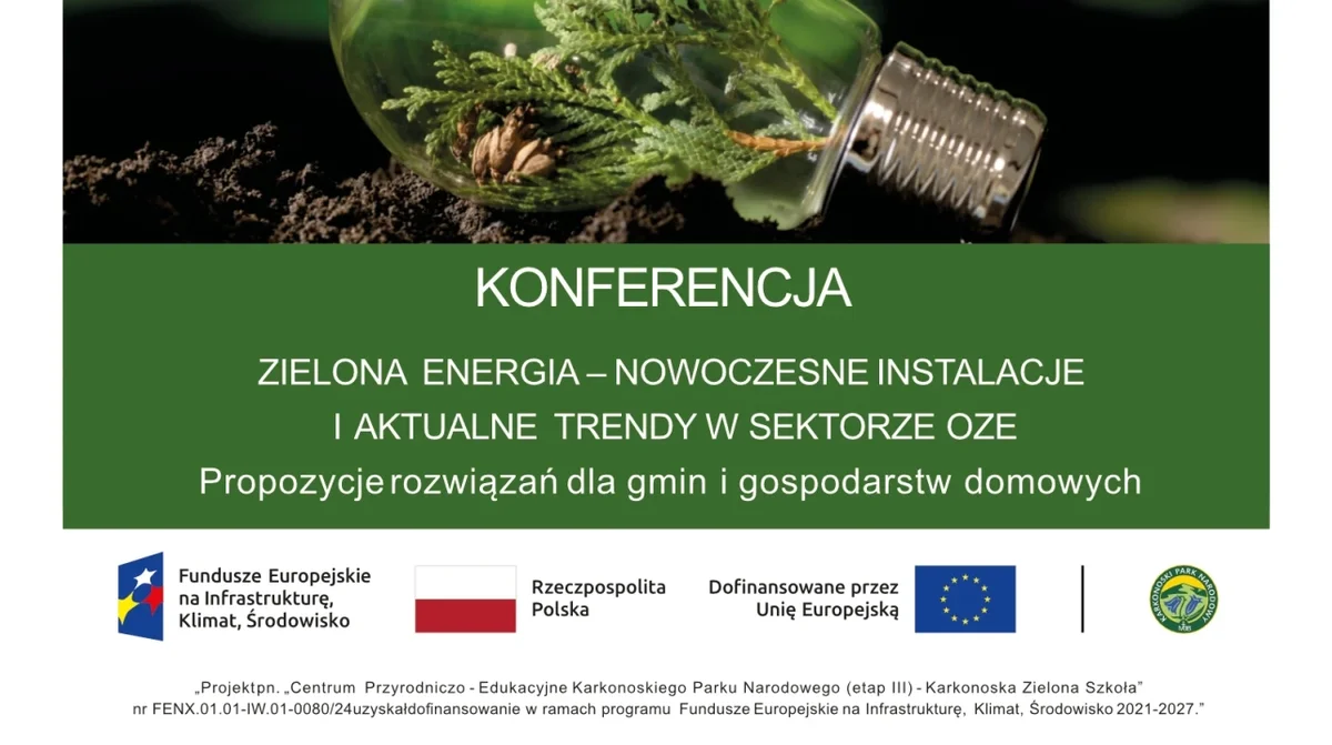 Grafika promocyjna wydarzenia Konferencja o zielonej energii i OZE w Jeleniej Górze