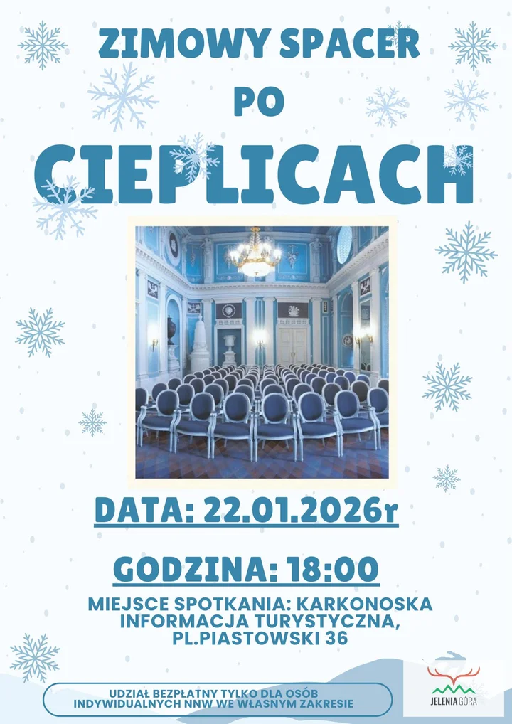 Grafika promocyjna wydarzenia Zimowy spacer po Cieplicach — historia, spokój i uzdrowiskowe alejki